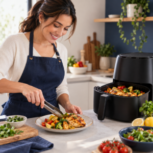Plato casero preparado con freidora de aire para recetas prácticas