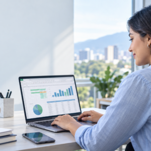 Profesional preparando una prueba de Excel para conseguir trabajo