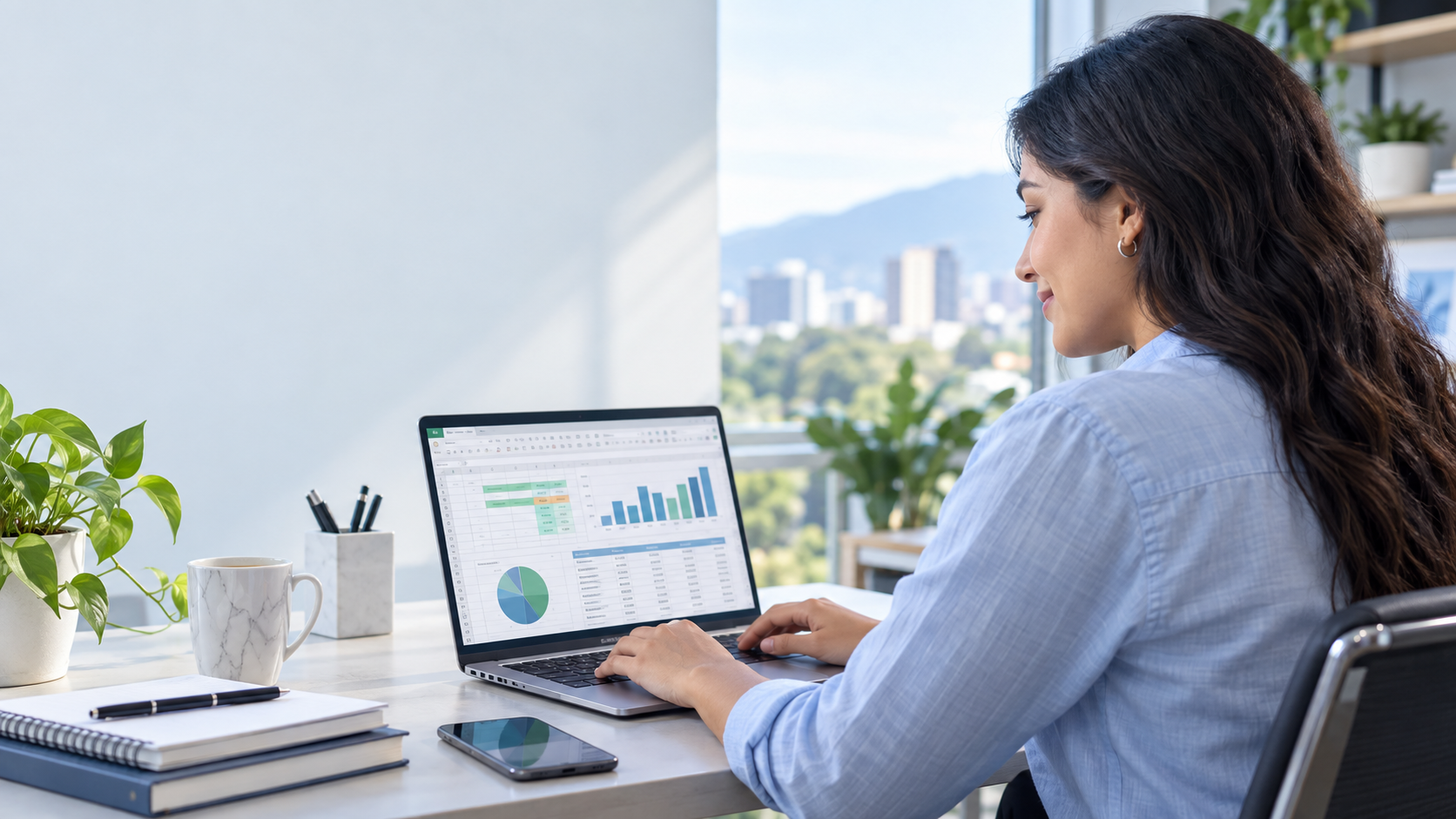 Profesional preparando una prueba de Excel para conseguir trabajo